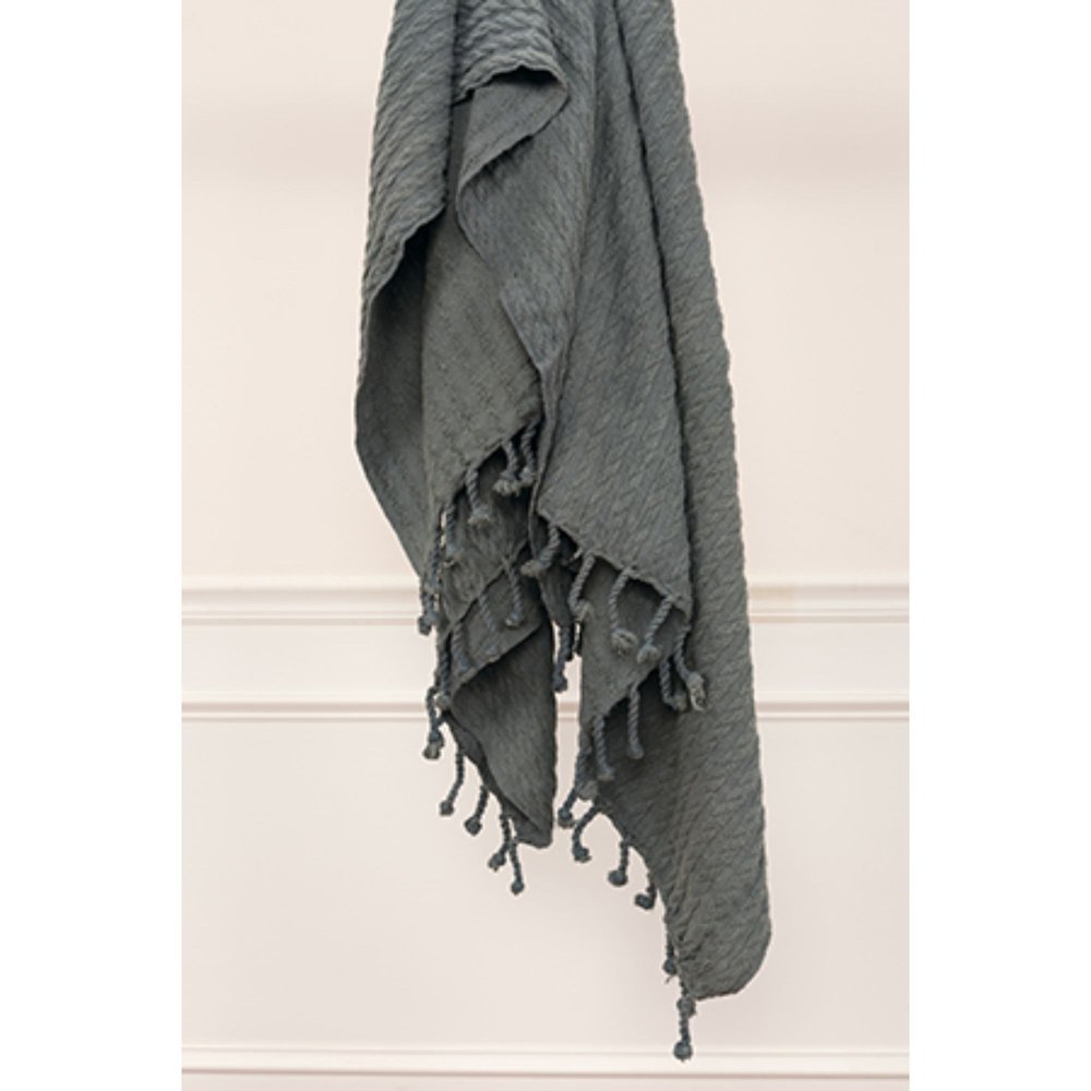 50" X 60" Gray Cotton Knitted Striped Throw Blanket with Tassels