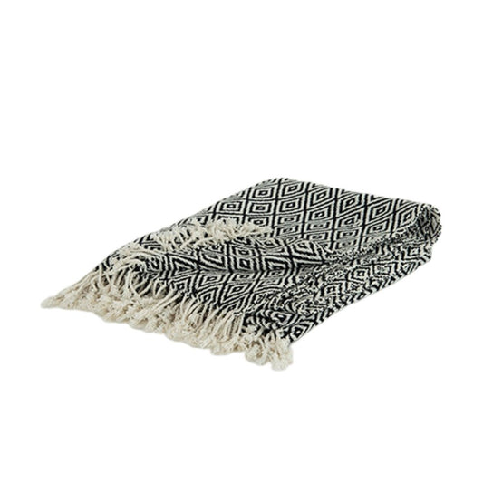 50" X 60" Black And White Cotton Chevron Throw Blanket with Tassels
