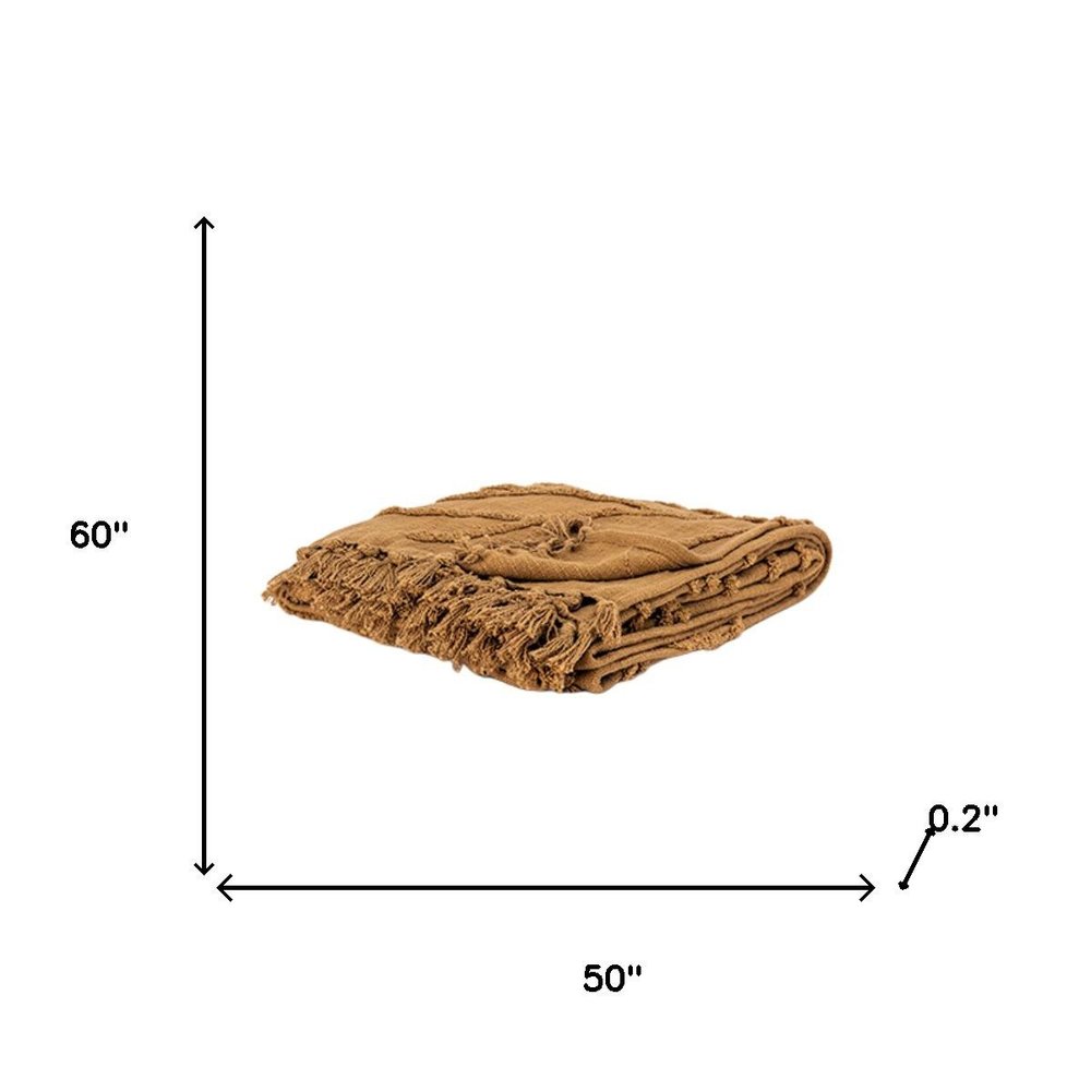 50" X 60" Camel Cotton Floral Throw Blanket with Tassels And Fringe