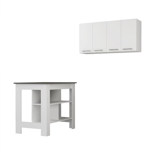 41" Dark Gray and White Wood Kitchen Island Set With Storage