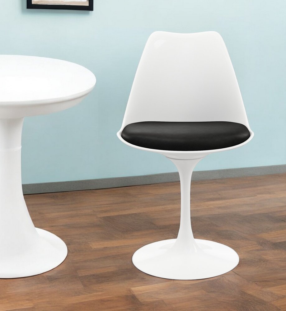 Black and White Upholstered Faux Leather Dining Side Chair