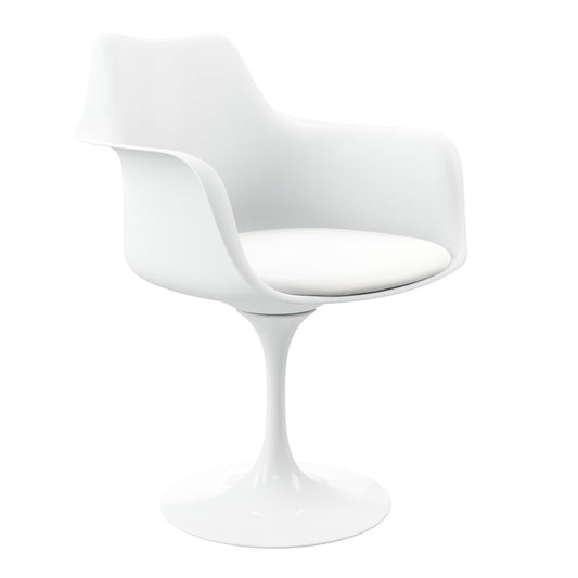 White Upholstered Faux Leather Dining Arm Chair