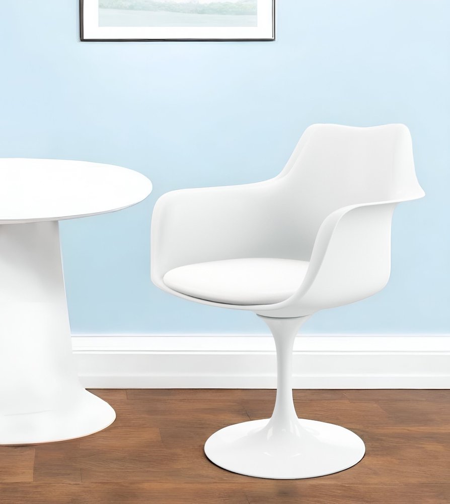 White Upholstered Faux Leather Dining Arm Chair