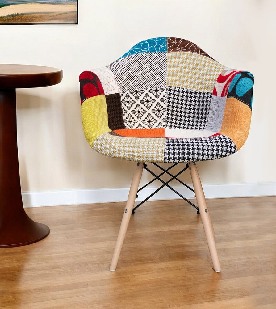 Rainbow and Natural Upholstered Fabric Dining Arm Chair