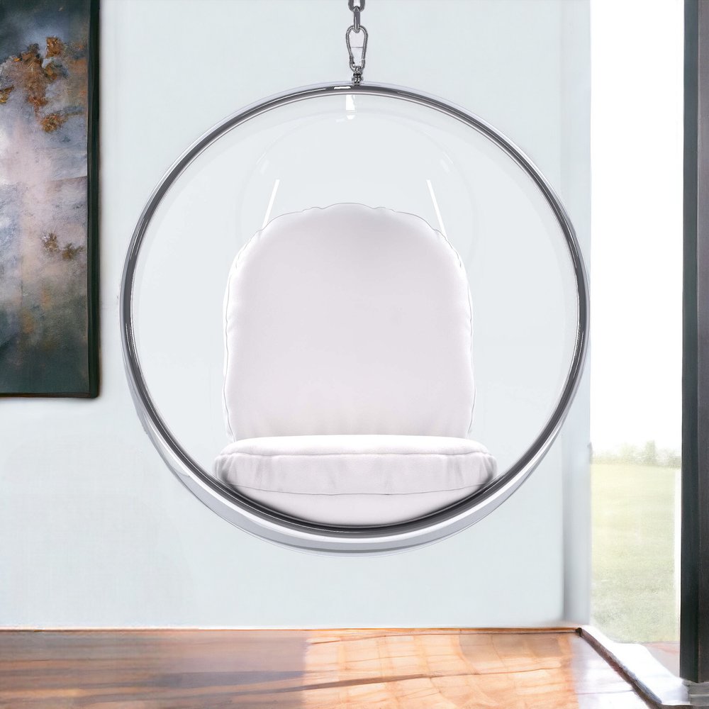 42" White Faux Leather Balloon Chair