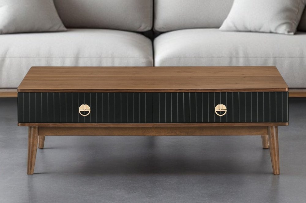 47" Brown And Black Coffee Table With Two Drawers