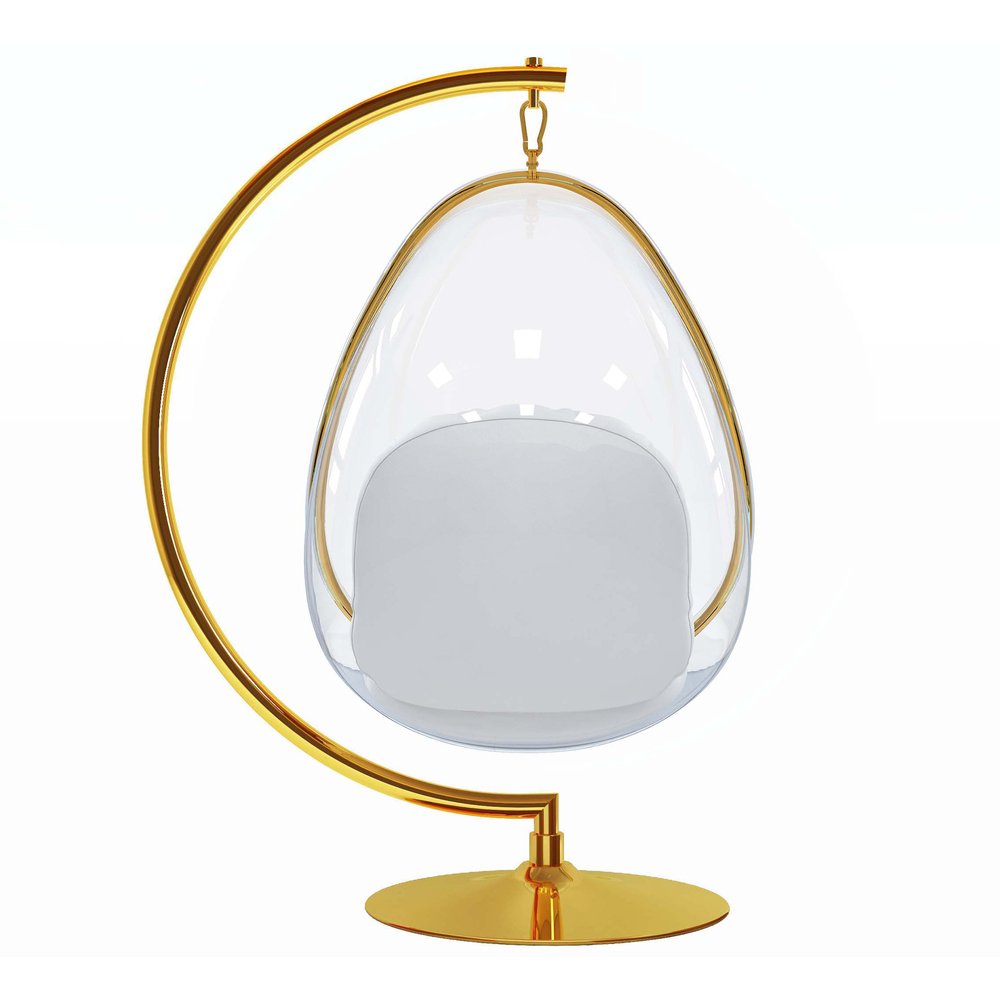 28" White and Gold Faux Leather Balloon Chair