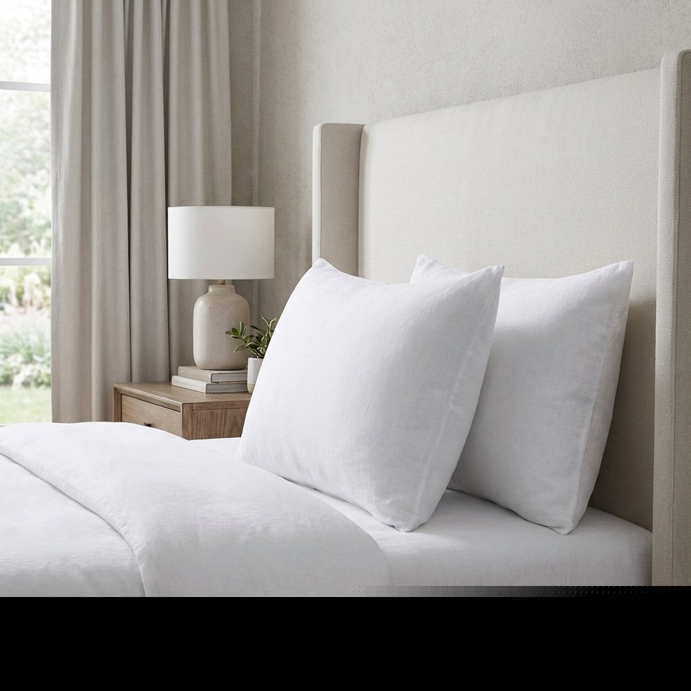 Set of Two White Linen King Pillowcases