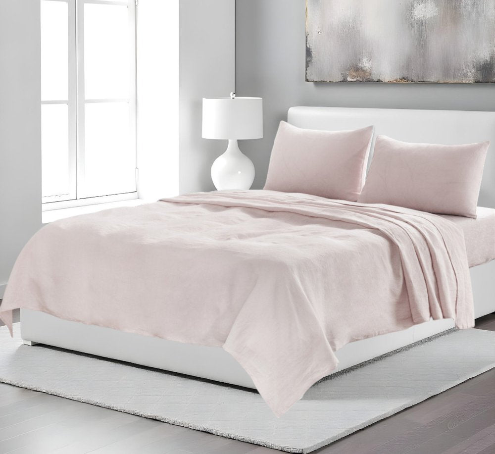 Four Piece Light Gray Linen Sheet Set