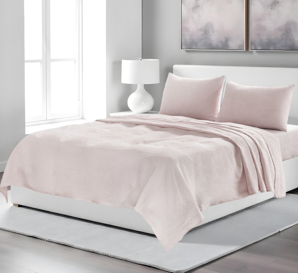 Four Piece Light Gray Linen Sheet Set