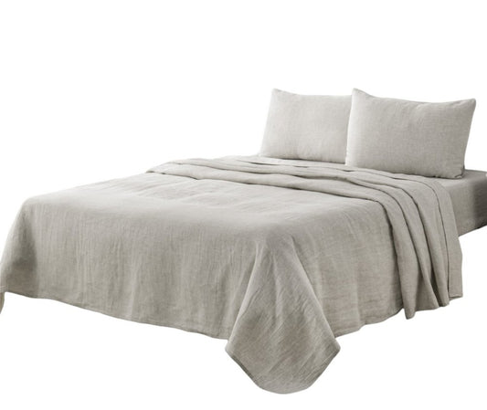 Four Piece White Linen California King Sheet Set