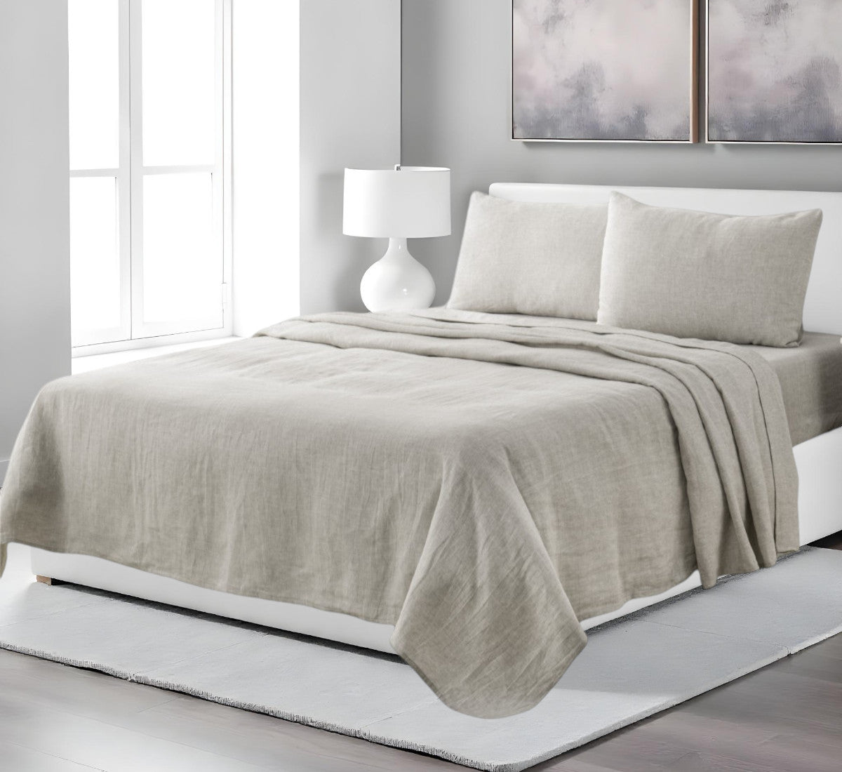 Four Piece Champagne Pink Linen Sheet Set