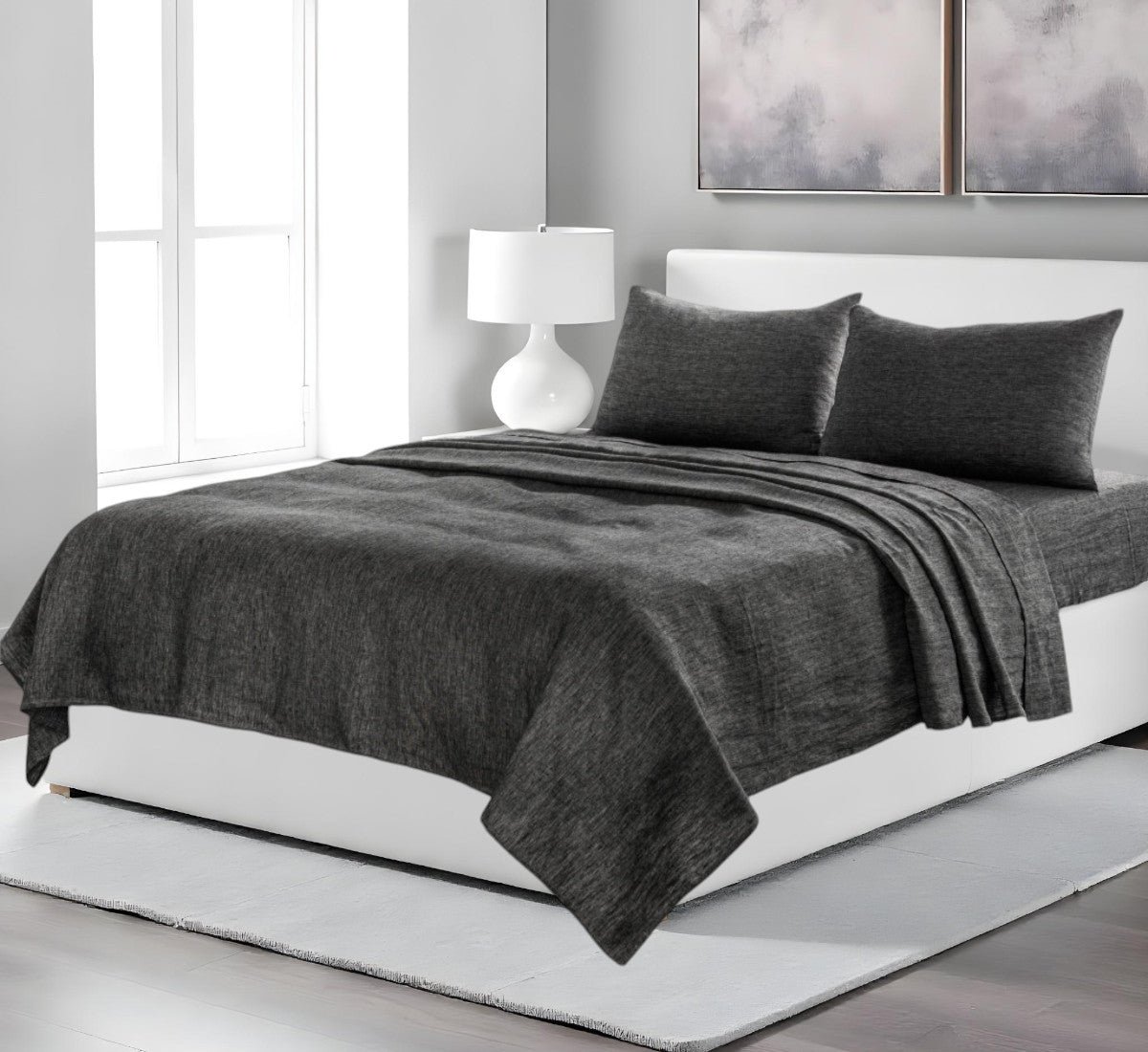 Four Piece Champagne Pink Linen Sheet Set