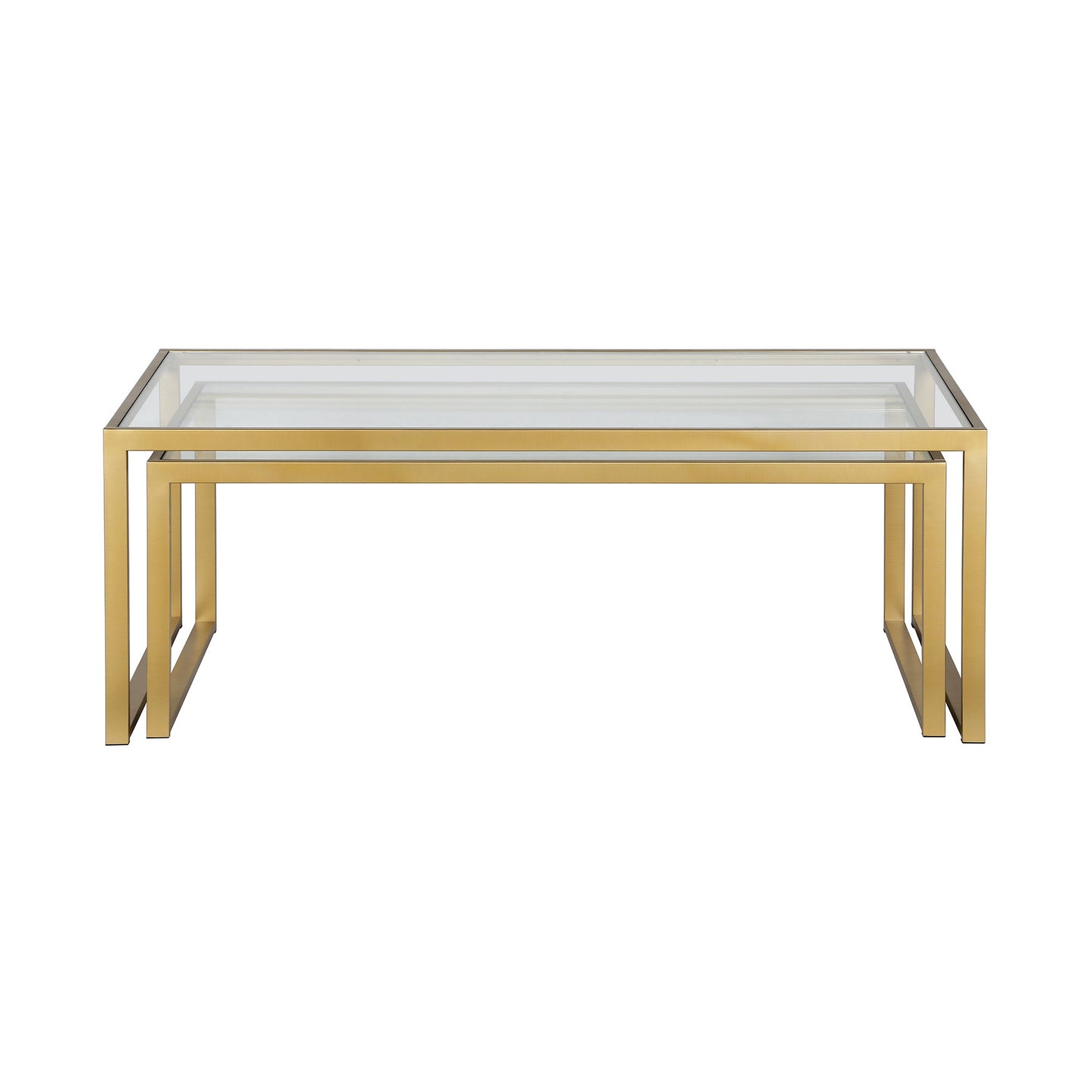 Set of Two Gold Glass And Steel Sled Nested Coffee Tables