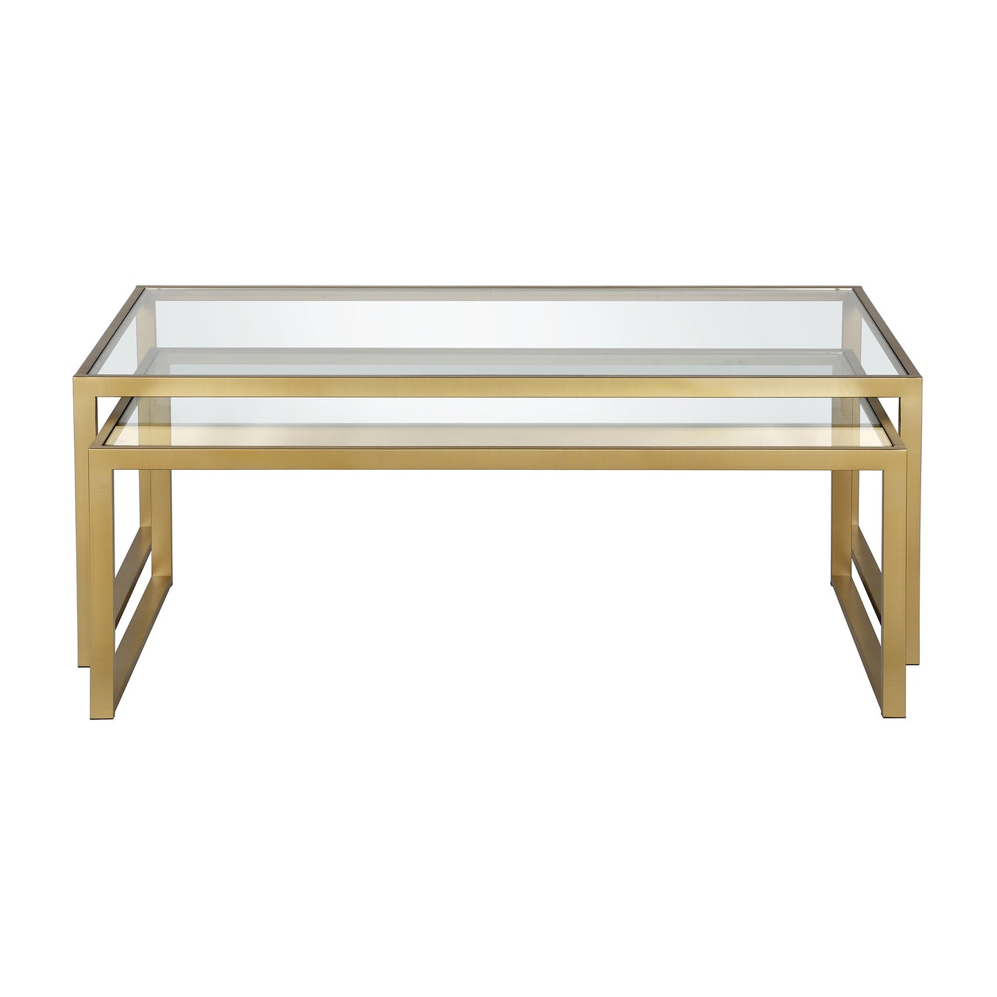 Set of Two Gold Glass And Steel Sled Nested Coffee Tables