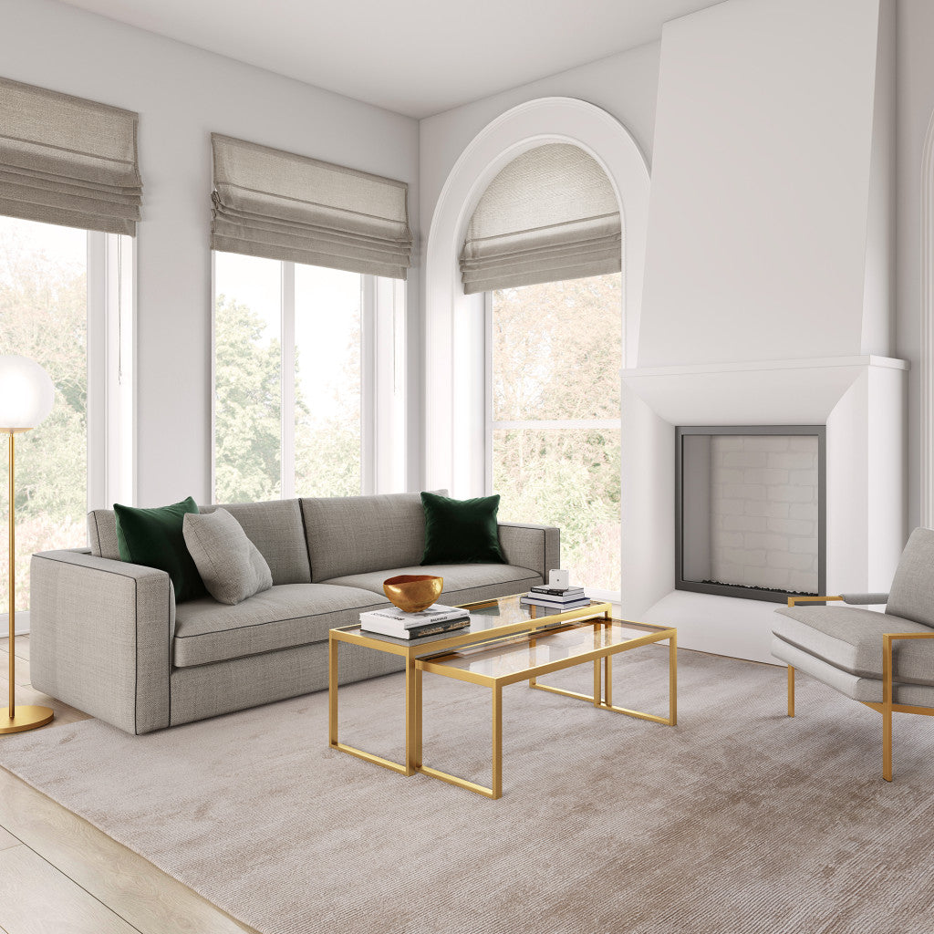 Set of Two Gold Glass And Steel Sled Nested Coffee Tables