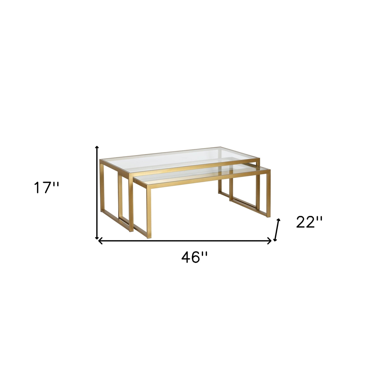 Set of Two Gold Glass And Steel Sled Nested Coffee Tables