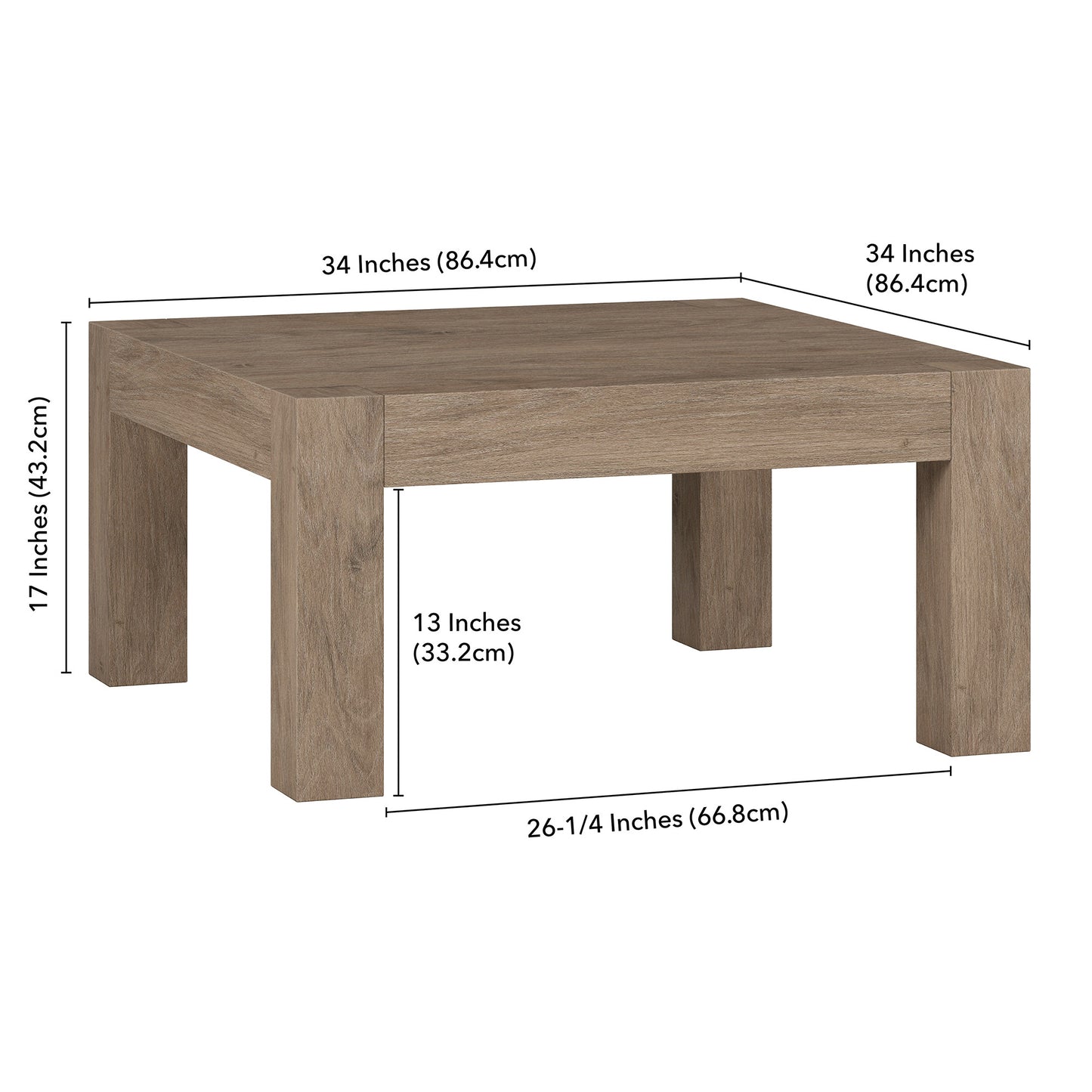 34" Gray Square Coffee Table