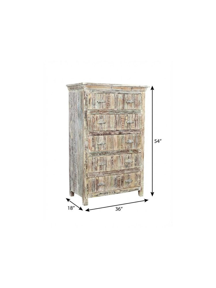 36" White Solid Wood Six Drawer Chest