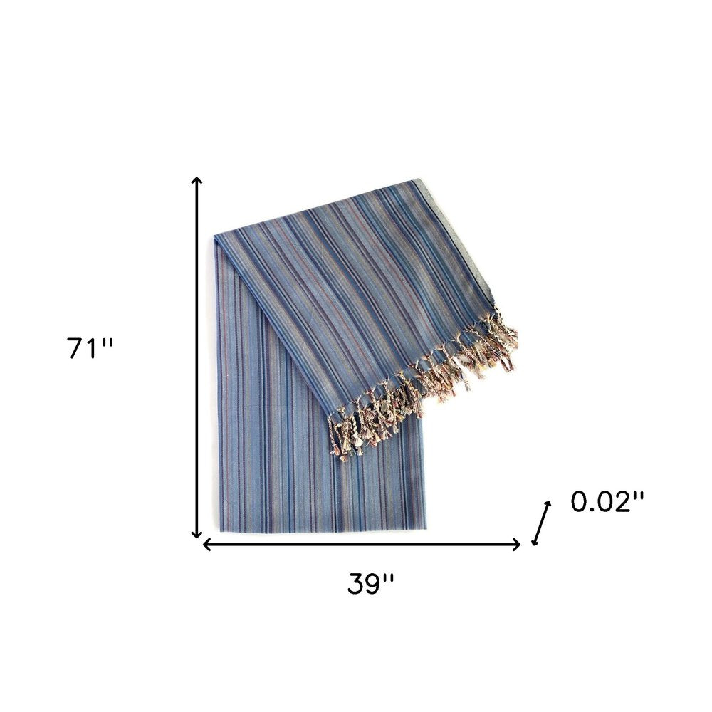 39" X 71" Indigo Cotton Plain Weave Striped Turkish Towel Throw Blanket with Tassels