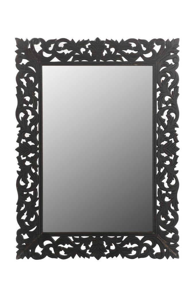 47" Black Floral Carved Solid Wood Framed Accent Mirror