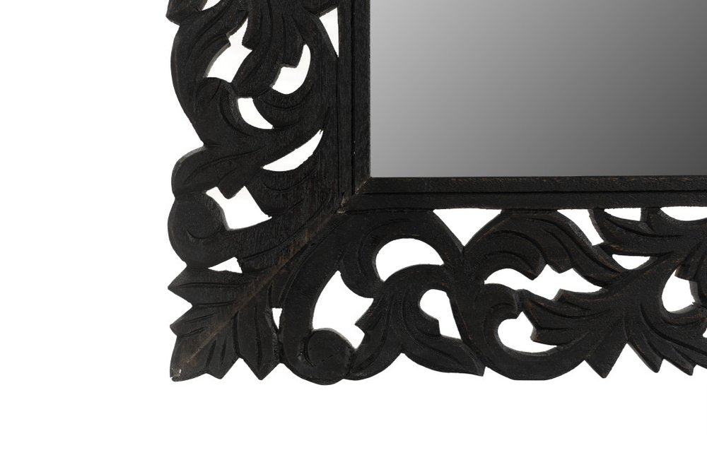47" Black Floral Carved Solid Wood Framed Accent Mirror