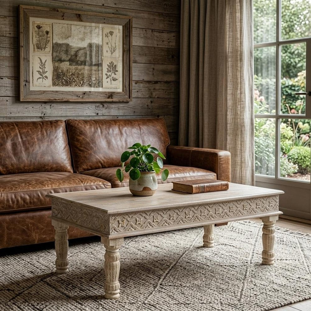 51" White Solid Wood Distressed Coffee Table