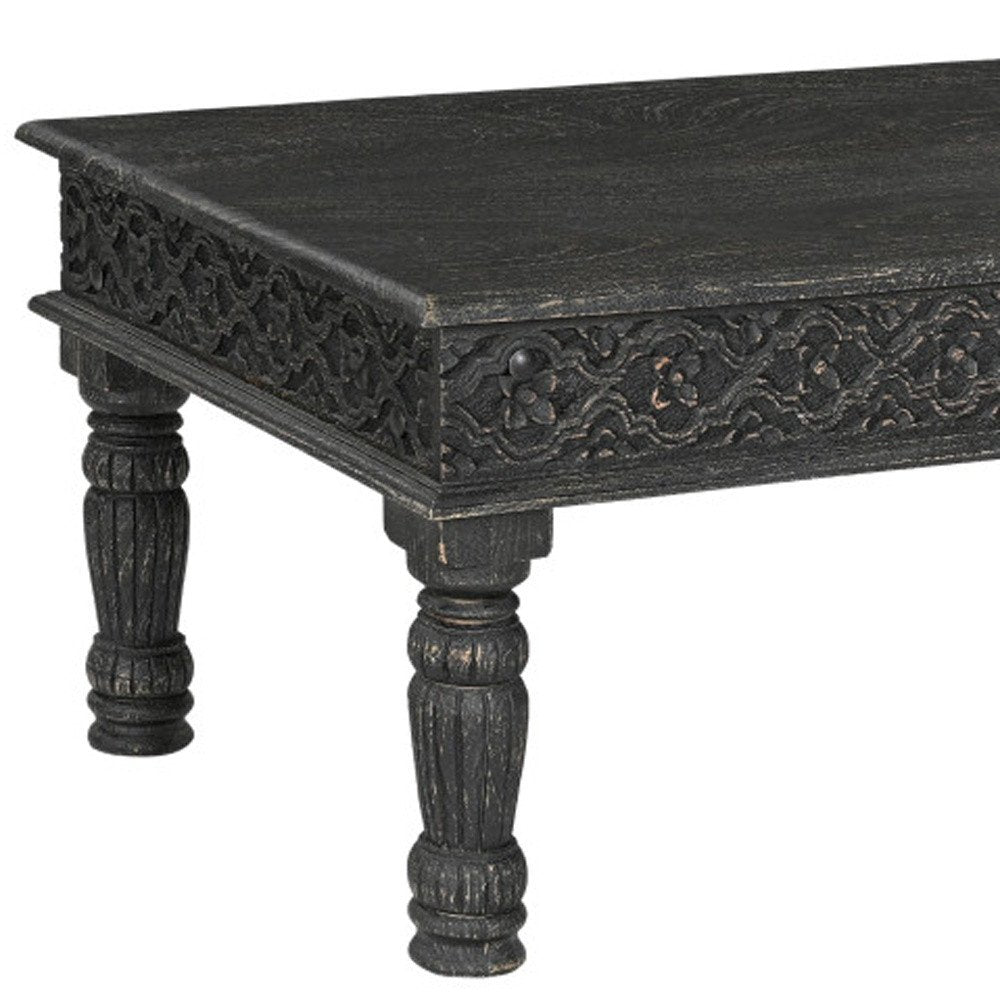 51" Black Solid Wood Distressed Coffee Table