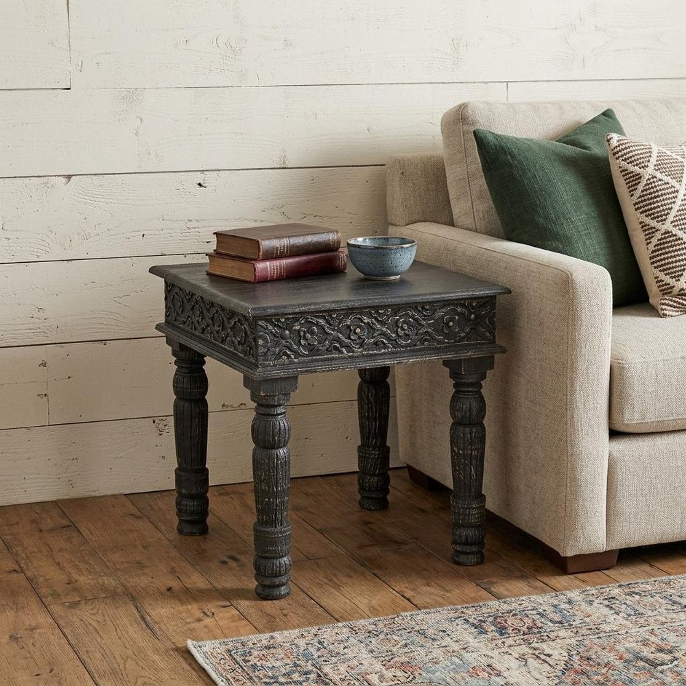 24" Black Distressed Solid Wood End Table