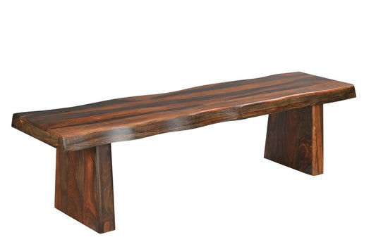 68" Dark Brown Wood And Solid Wood Live Edge Dining Bench