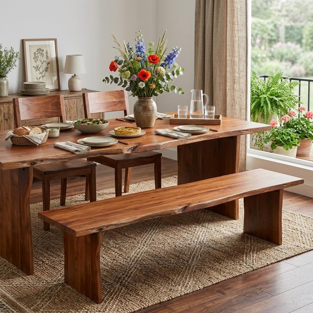 73" Brown Solid Wood Dining Bench