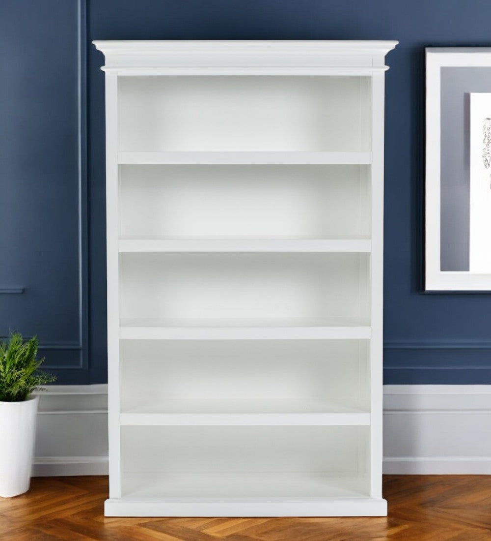 77" Antiqued White Solid Wood Five Tier Bookcase