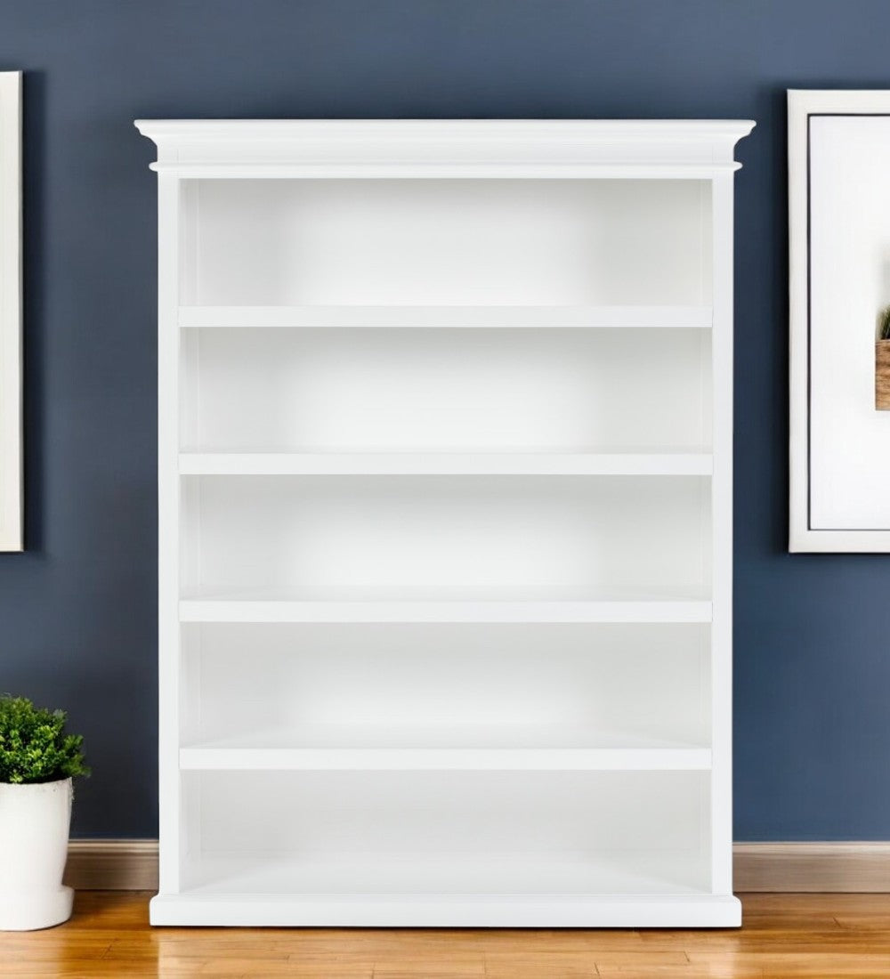 77" Antiqued White Solid Wood Five Tier Bookcase