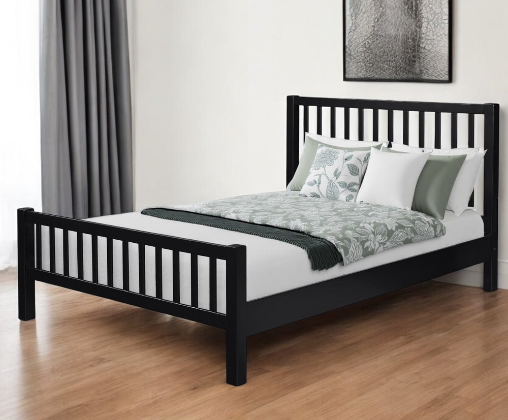 White Slat Back Solid Wood King Bed Frame