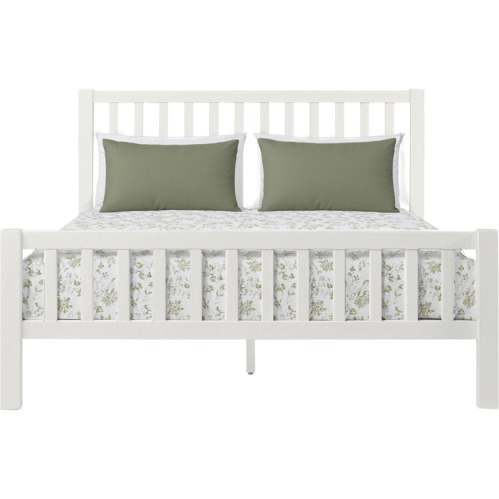 White Slat Back Solid Wood King Bed Frame