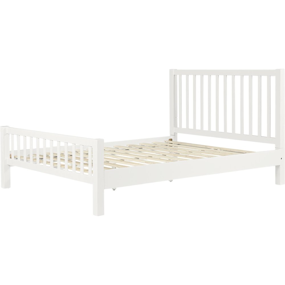 White Slat Back Solid Wood King Bed Frame