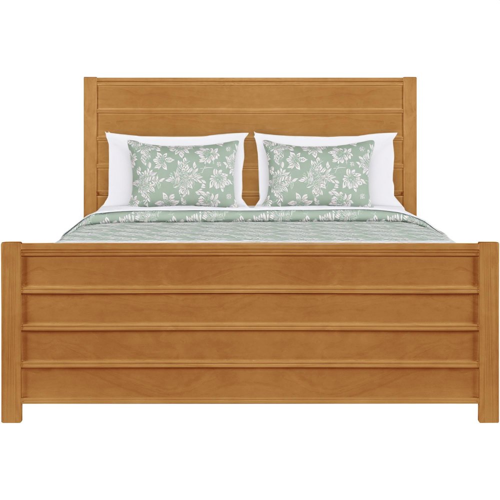 Brown Ribbed Texture Solid Wood Queen Bed Frame
