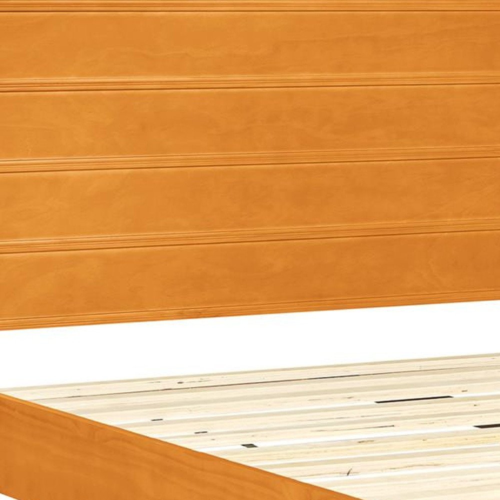 Brown Ribbed Texture Solid Wood Queen Bed Frame