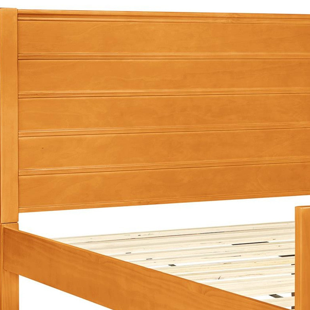 Brown Ribbed Texture Solid Wood Queen Bed Frame