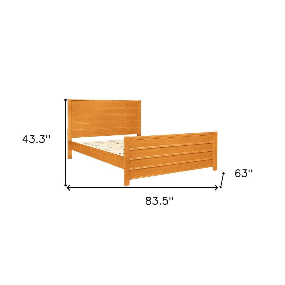 Brown Ribbed Texture Solid Wood Queen Bed Frame