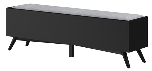 59" Gray And Black Fabric And Solid Wood Upholstered Storage Bench With Drawers