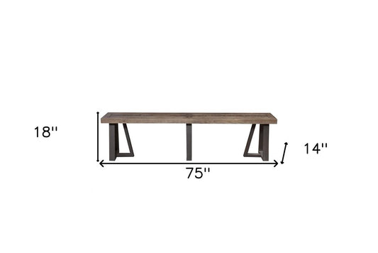 75" Natural And Black Solid Wood Distressed Dining Bench