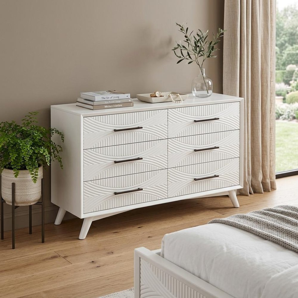56" White Solid Wood Six Drawer Double Dresser