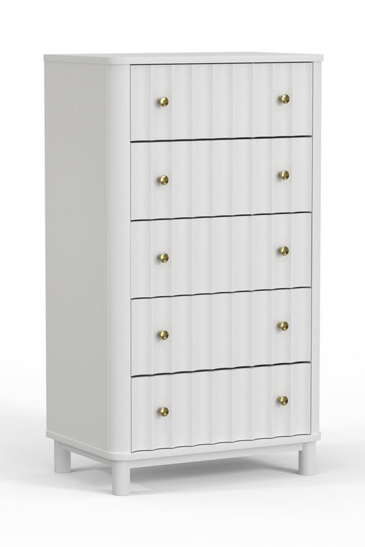 28" White Solid Wood Five Drawer Dresser