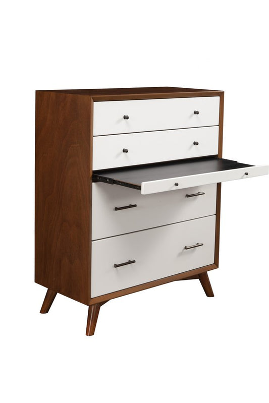 38" Brown And White Solid Wood Four Drawer Dresser