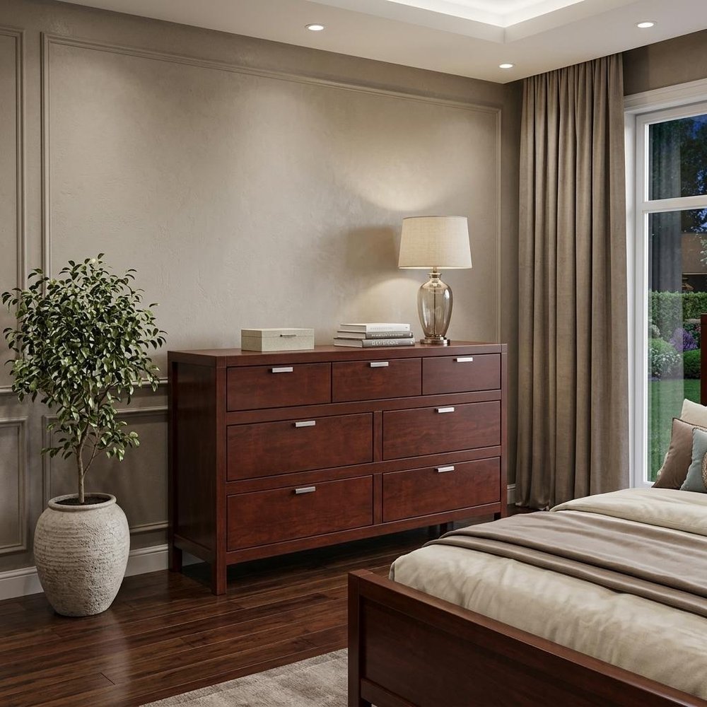 63" Brown Solid Wood Seven Drawer Double Dresser