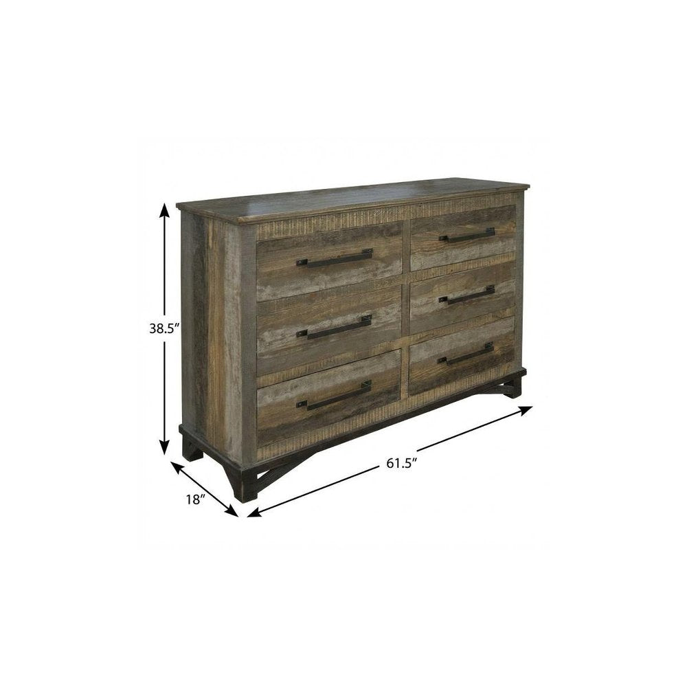 62" Brown Solid Wood Six Drawer Double Dresser