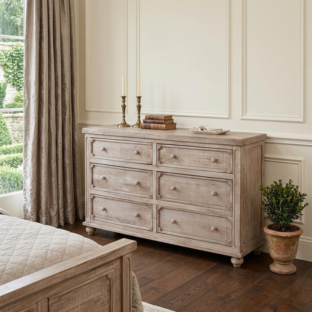 70" Natural Solid Wood Six Drawer Double Dresser