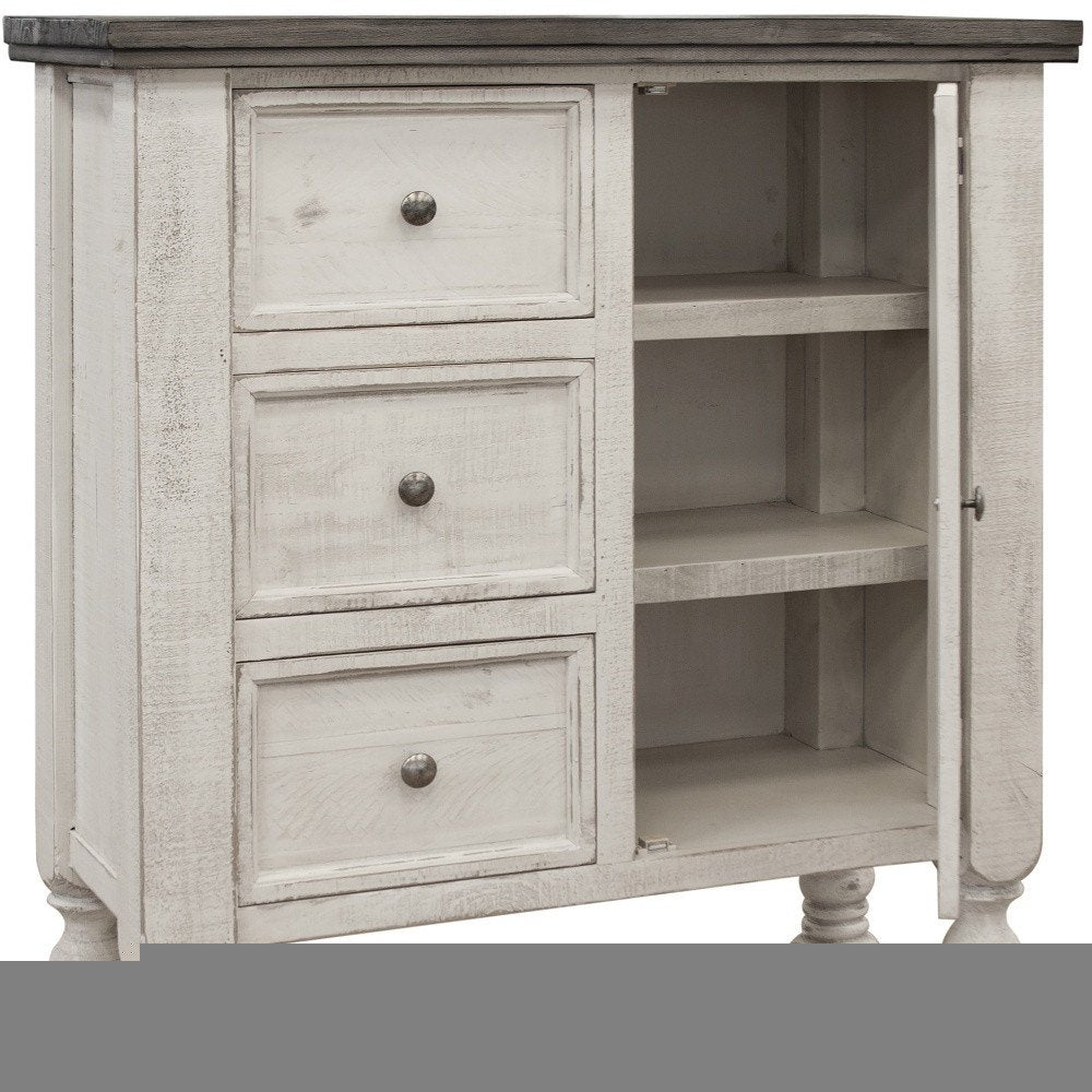 39" Gray and Ivory Solid Wood Three Drawer Chest