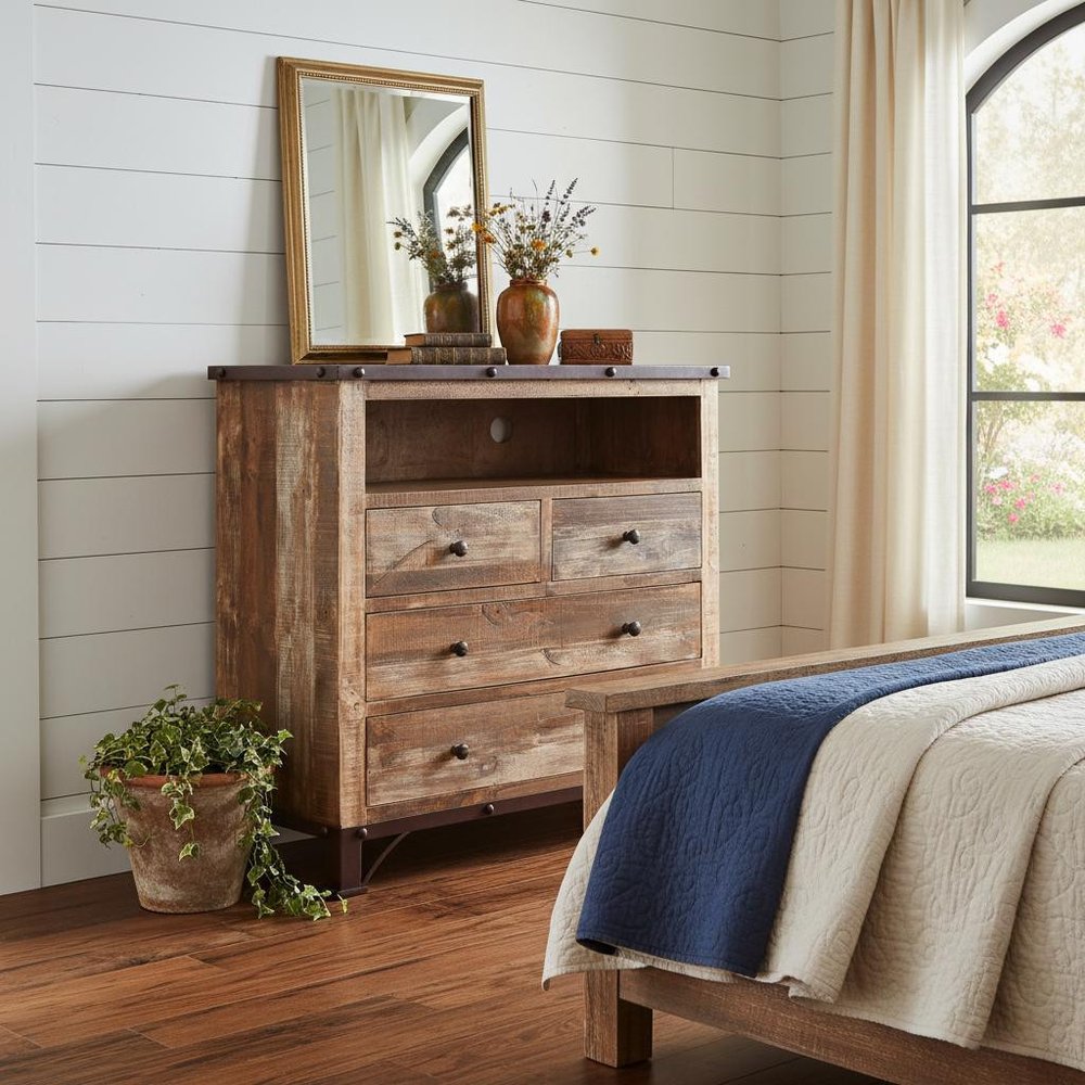 43" Brown Solid Wood Four Drawer Chest